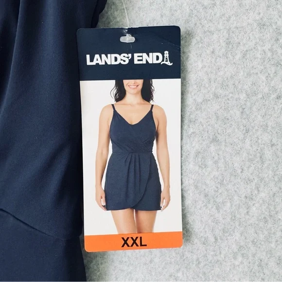Lands End V Neck Tulip Wrap One Piece Swimsuit Swim Dress Size XXL Blue New - Picture 4 of 14